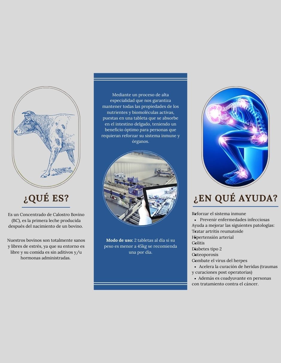 Inmuno Transfer Calostro Bovino Concentrado Tabletas, ayuda a fortalecer el sistema gástrico