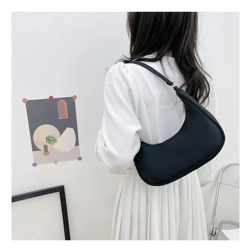 Bolsa De Hombro De Color Sólido Para Mujeres Pequeña Y Lige Negro