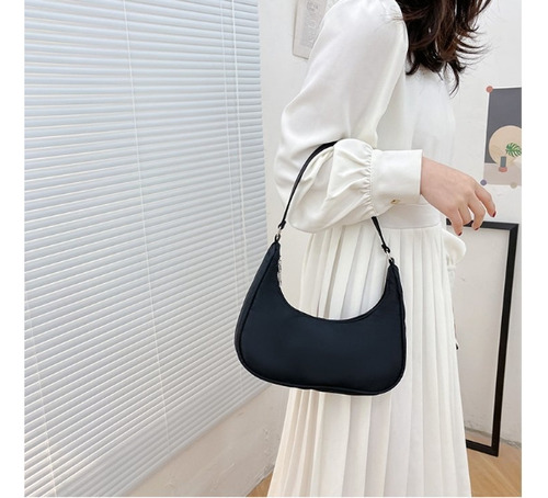 Bolsa De Hombro De Color Sólido Para Mujeres Pequeña Y Lige Negro