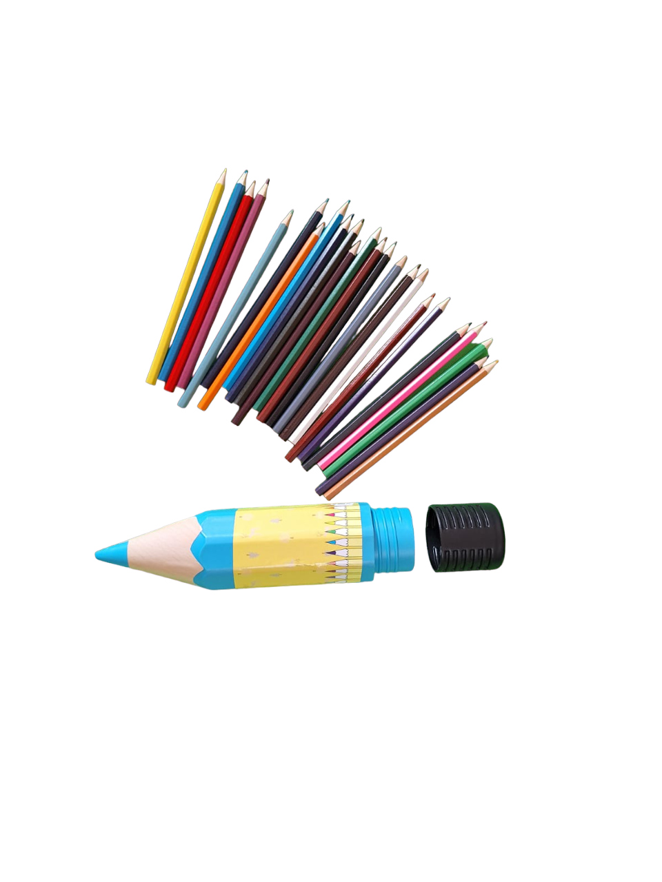 Estuche Forma De Lápiz Grande Color Azul Con 24 Lápices De Colores