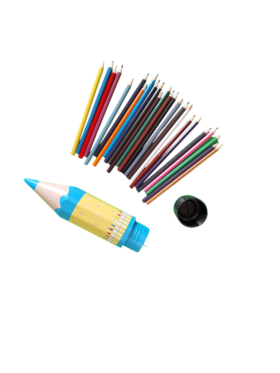 Estuche Forma De Lápiz Grande Color Azul Con 24 Lápices De Colores