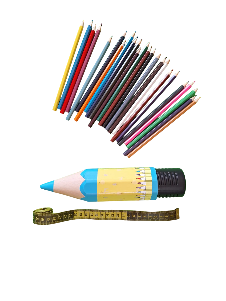 Estuche Forma De Lápiz Grande Color Azul Con 24 Lápices De Colores