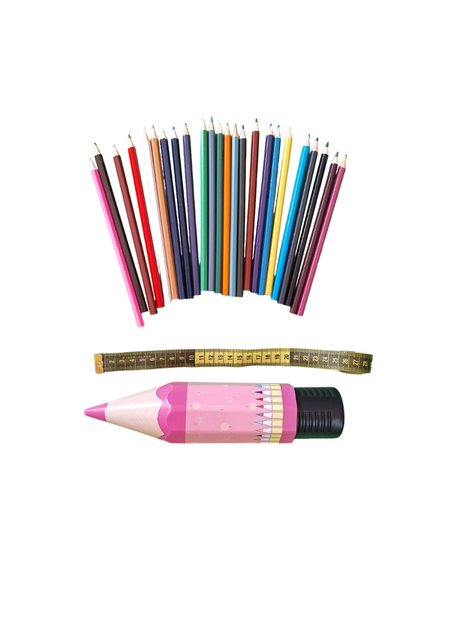 Estuche Forma De Lápiz Grande Color Rosa Con 24 Lápices De Colores