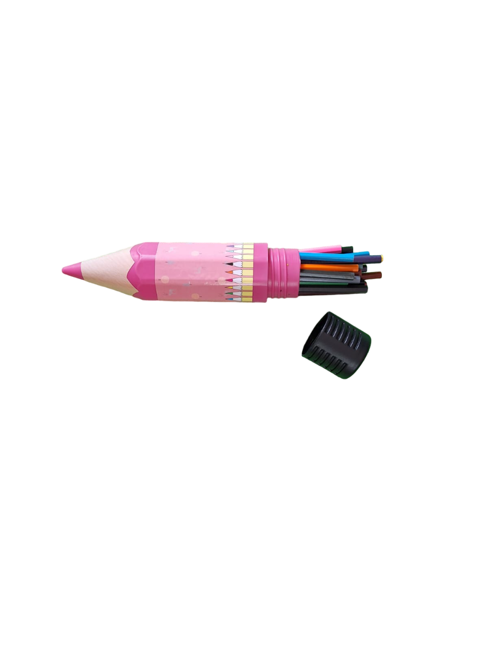 Estuche Forma De Lápiz Grande Color Rosa Con 24 Lápices De Colores