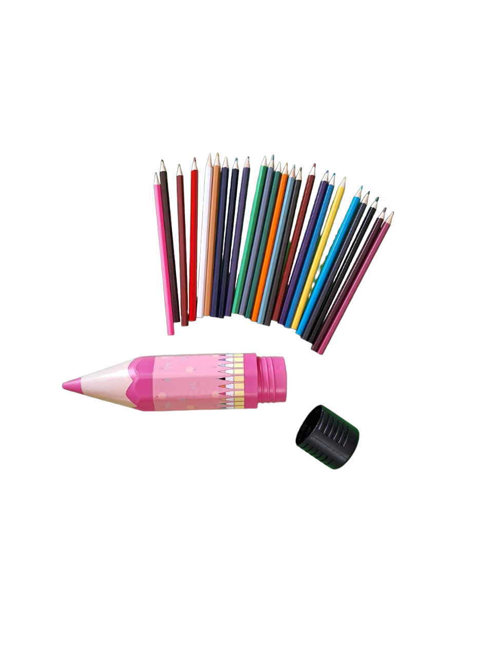 Estuche Forma De Lápiz Grande Color Rosa Con 24 Lápices De Colores