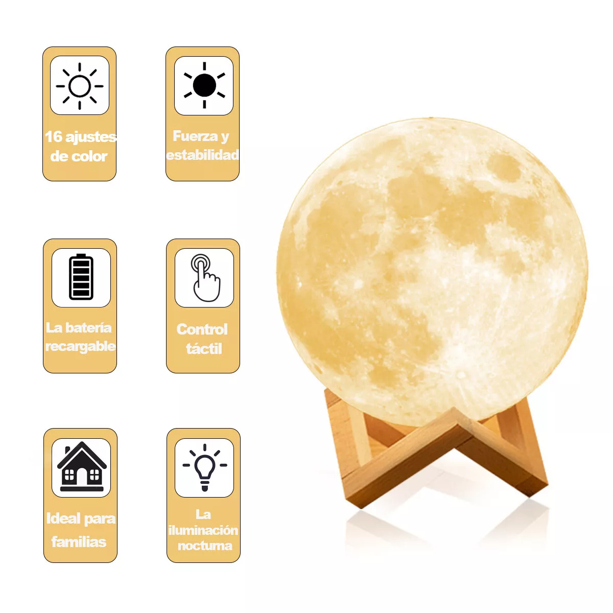 Lámpara Luna 15cm 3d 16 Colores Touch/control Recargable Color de la estructura Madera clara