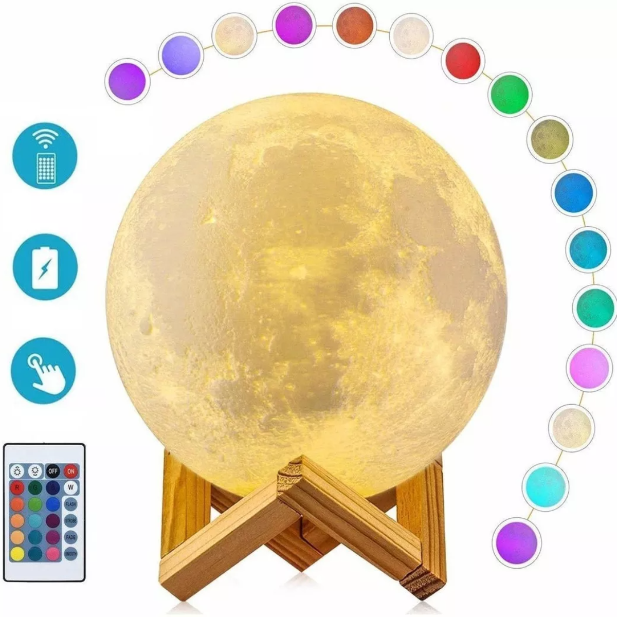 Lámpara Luna 15cm 3d 16 Colores Touch/control Recargable Color de la estructura Madera clara