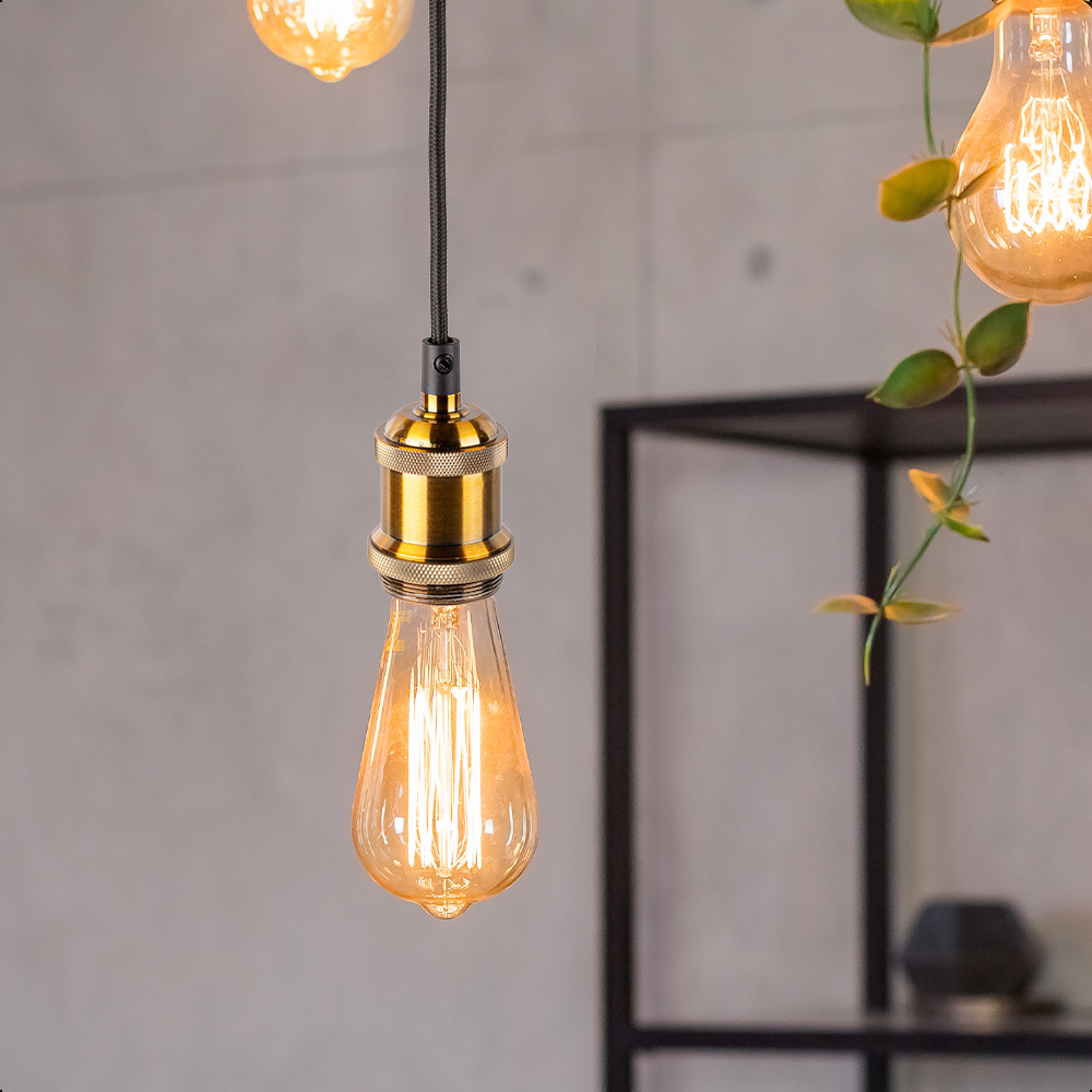 ICON Base Socket para Foco E27 Edición Vintage Color Cobre Dorado Cable de 1.5 metros Ajustable