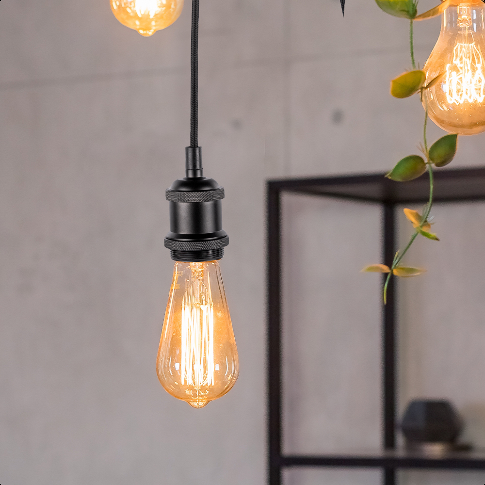 ICON Base Socket para Foco E27 Edición Vintage Cable de 1.5 metros Ajustable Color Negro Mate