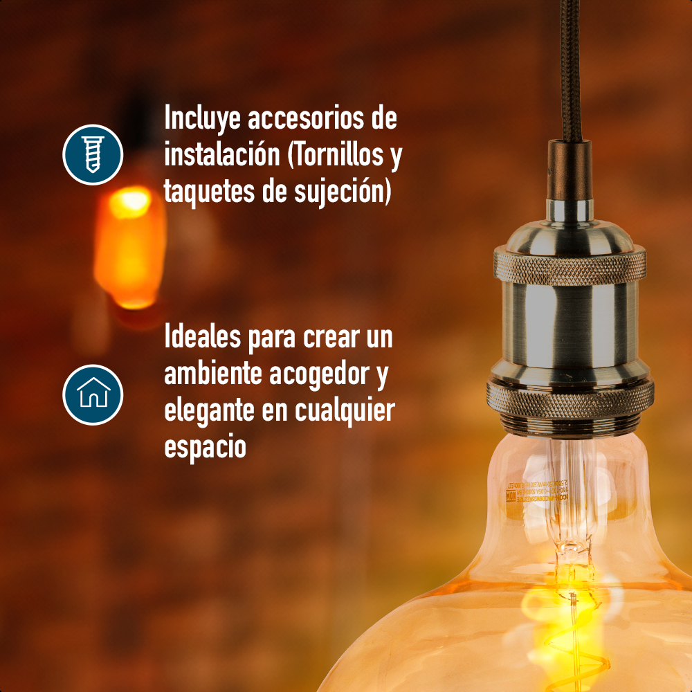 ICON Base Socket para Foco E27 Edición Vintage Cable de 1.5 metros Ajustable Color Bronce