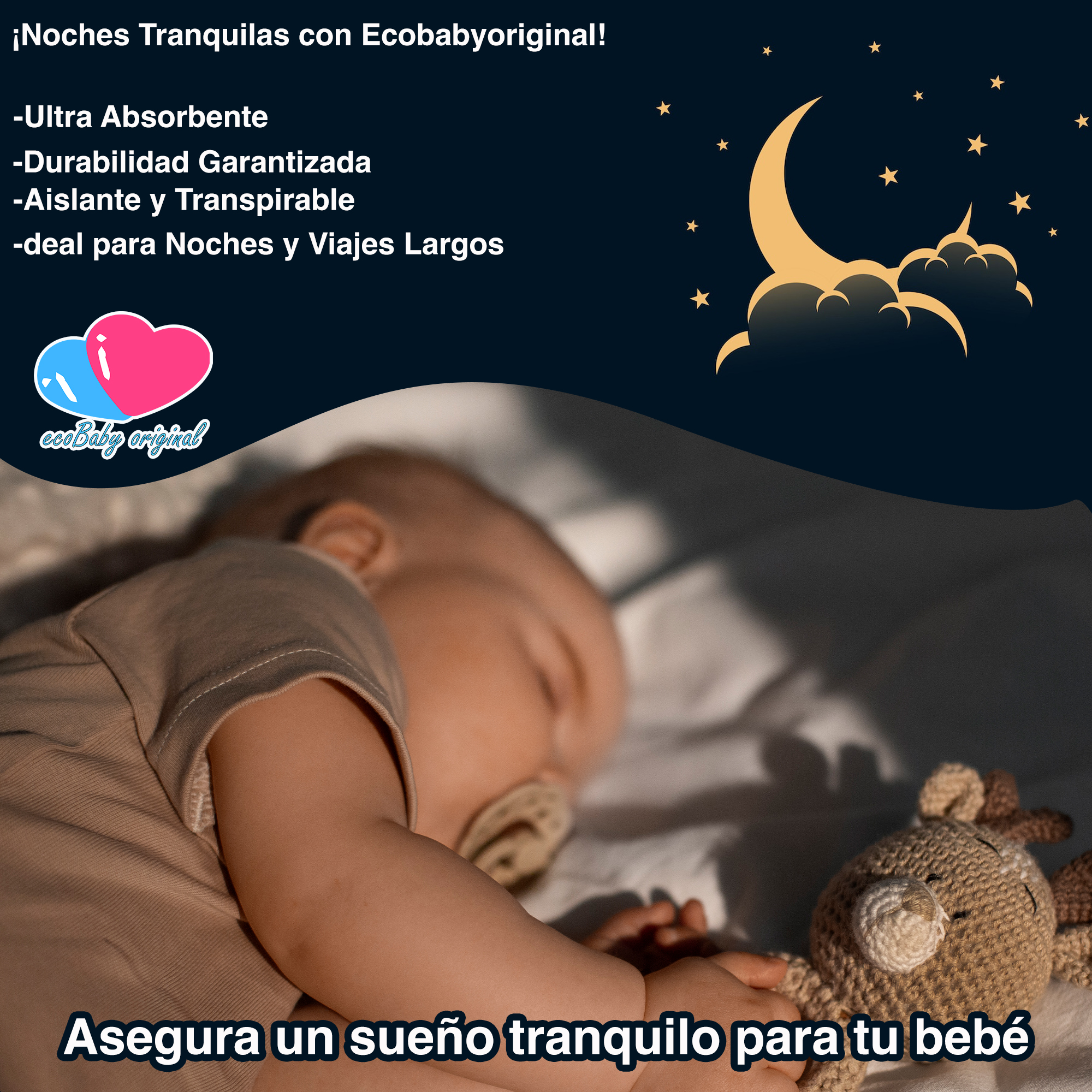 Insertos Nocturnos de bambú 5 capas para pañal de tela ecológico ecobaby original