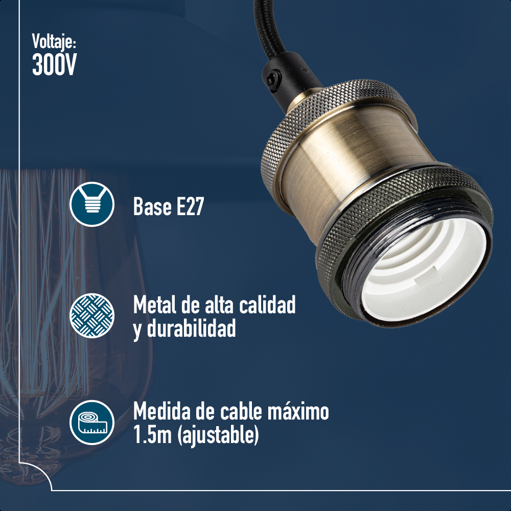 ICON Base Socket para Foco E27 Edición Vintage Cable de 1.5 metros Ajustable Color Bronce