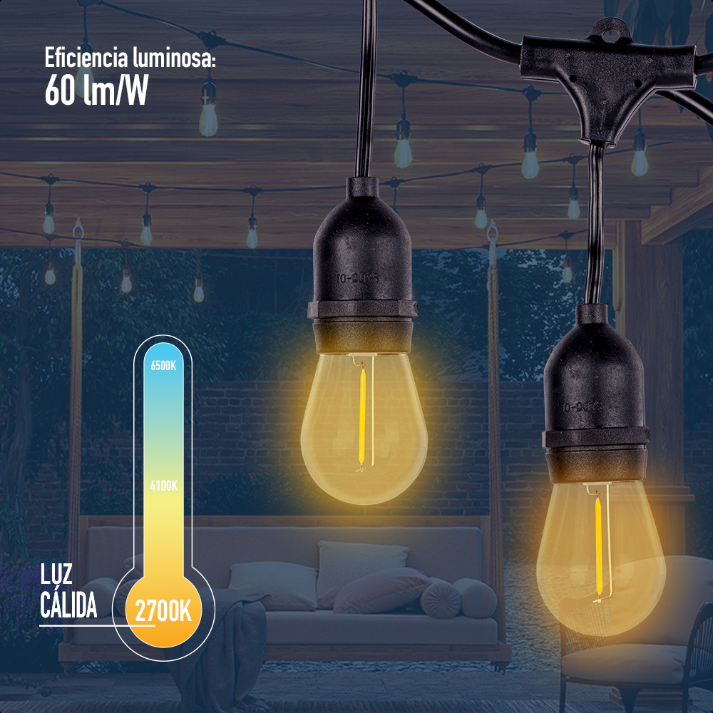 ICON Guirnalda Vintage Luces Para Exterior 15 Focos 14.6 Metros