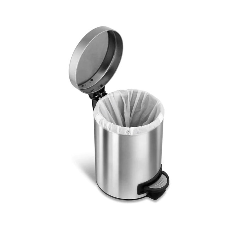 Bote de Basura Chico para Baño, Oficina. 5 Litros, Acero Inoxidable. Con Cubo Interior Extraíble, Tapa y Pedal.