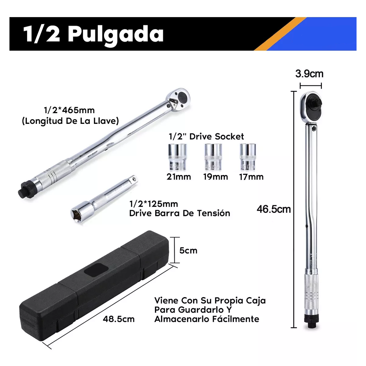 Torquímetro 1/2'' Llave Dinamométrica Ajustable 28-210 N.m