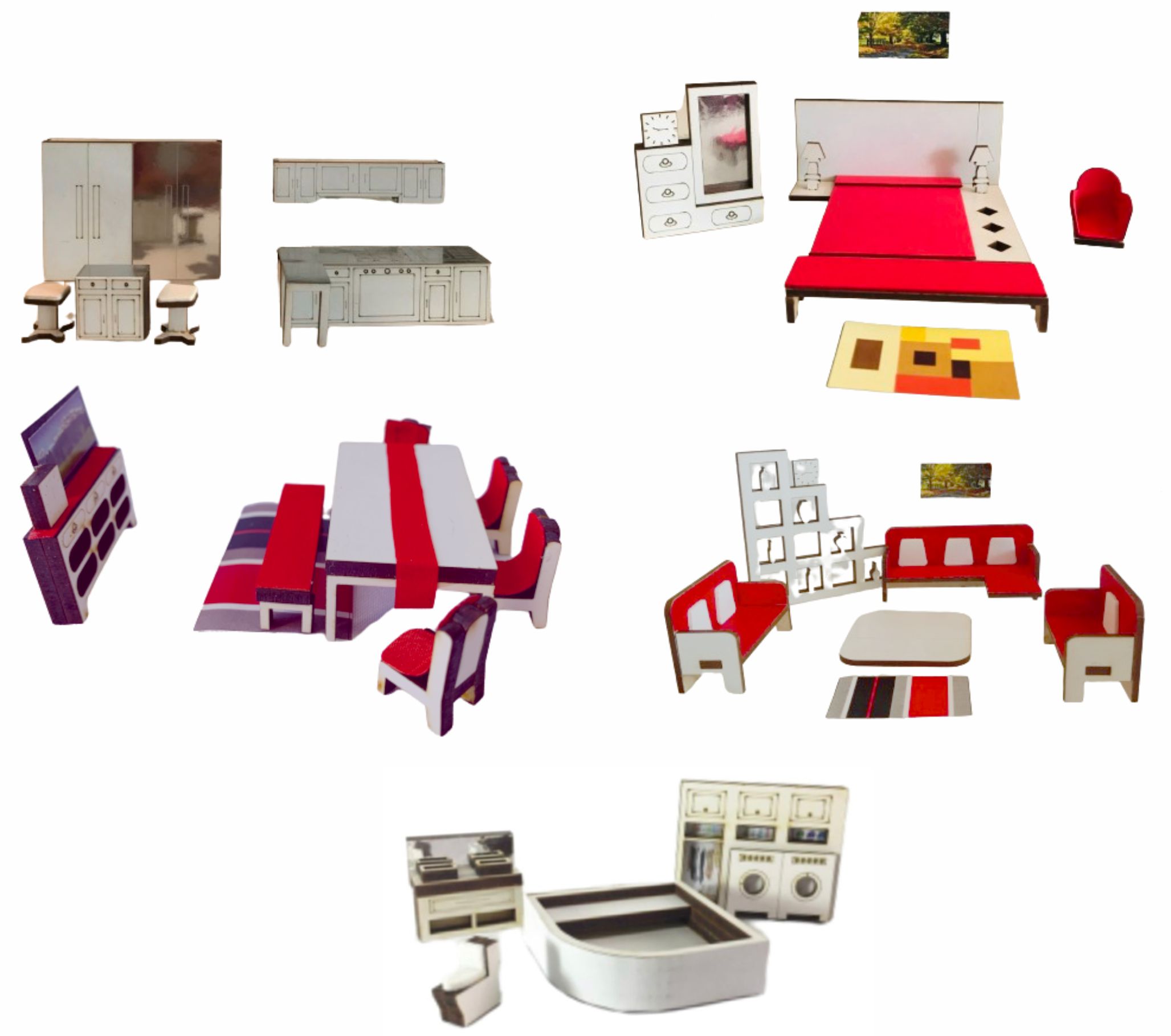 Muebles a escala 1 a 25, set completo para amueblar casa, maqueta, diorama, tarea..