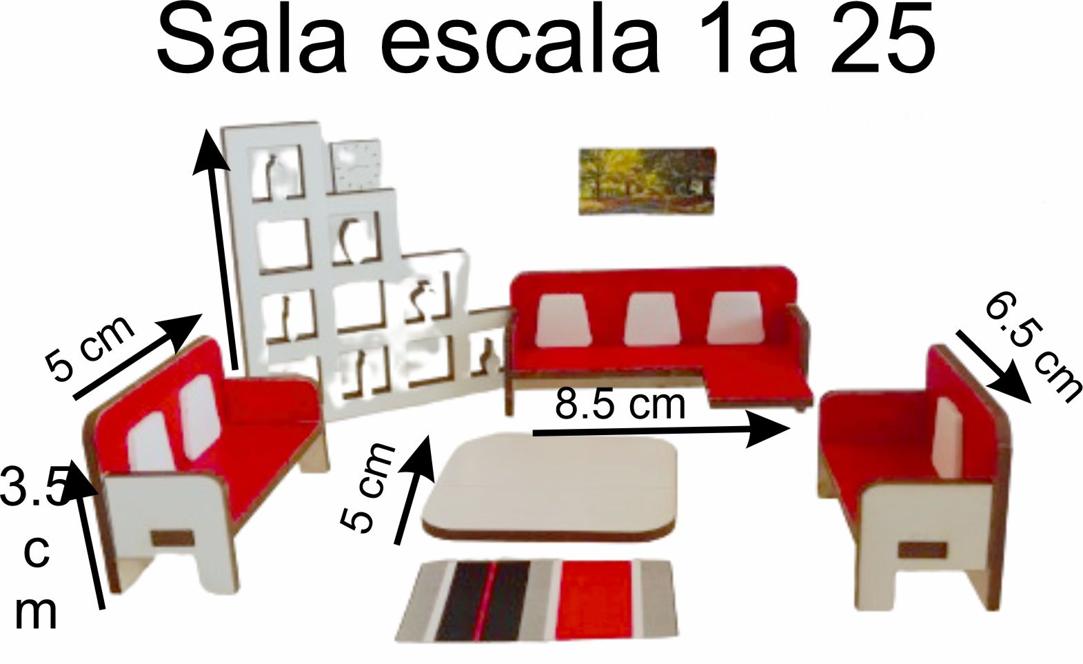 Muebles a escala 1 a 25, set completo para amueblar casa, maqueta, diorama, tarea..