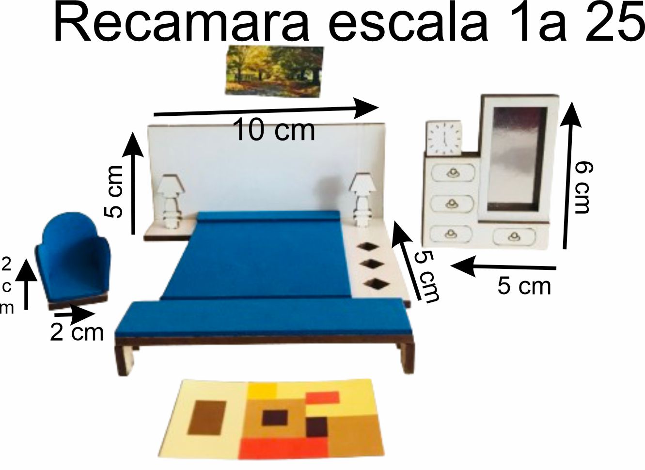 Muebles a escala 1 a 25, set completo para amueblar casa, maqueta, diorama, tarea..