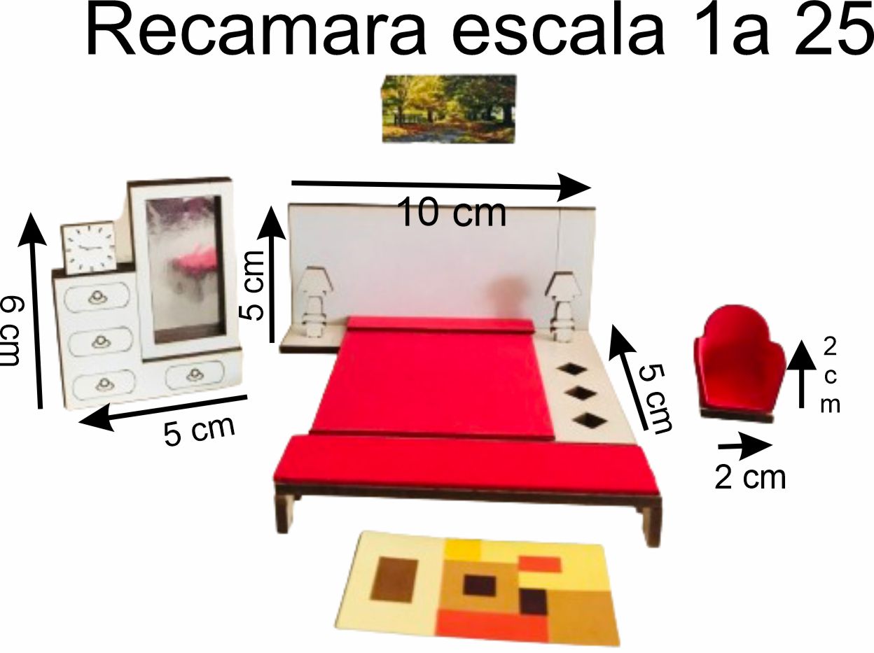 Muebles a escala 1 a 25, set completo para amueblar casa, maqueta, diorama, tarea..