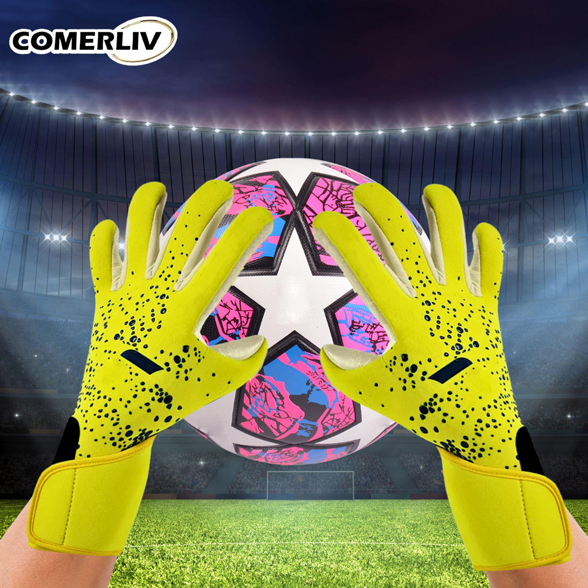 Guantes De Portero Futbol Profesional Antidesliz Respirable Amarillos Blanco Talla #9 para adultos.