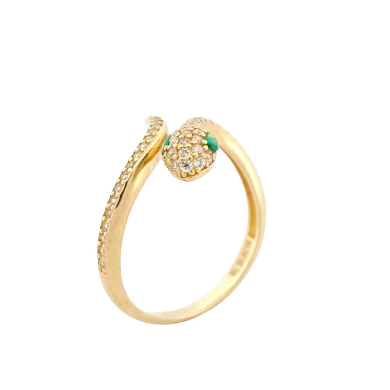 Anillo Serpiente Ojos Verdes Oro 10 K + Obsequio.