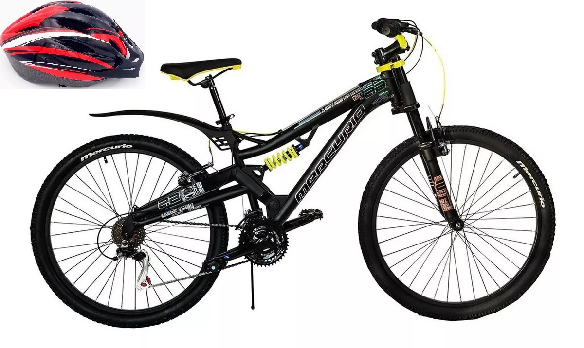 BICICLETA MERCURIO DH KAIZER 26 NEGRO/VERDE CON CASCO