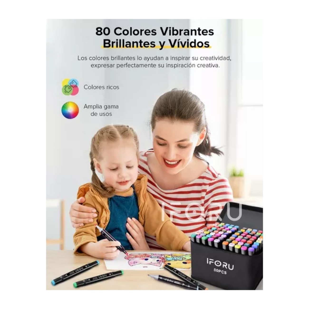 Marcadores 80 Colores Doble Punta Plumones Punta Pincel IFORU