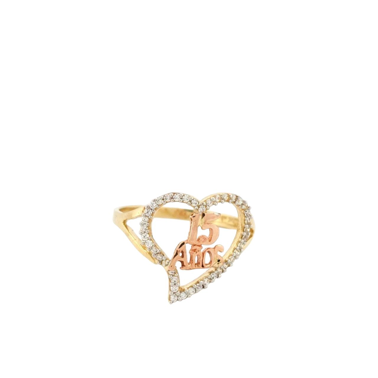 Anillo Xv Años Corazón Oro Rosa 10 K + Obsequio.