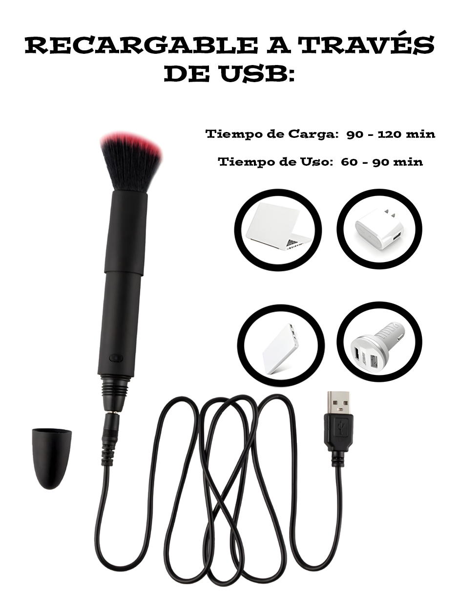 Brocha Para Maquillaje Vibrador Con 10 Patrones de Vibración Lusty Color Negro Mate