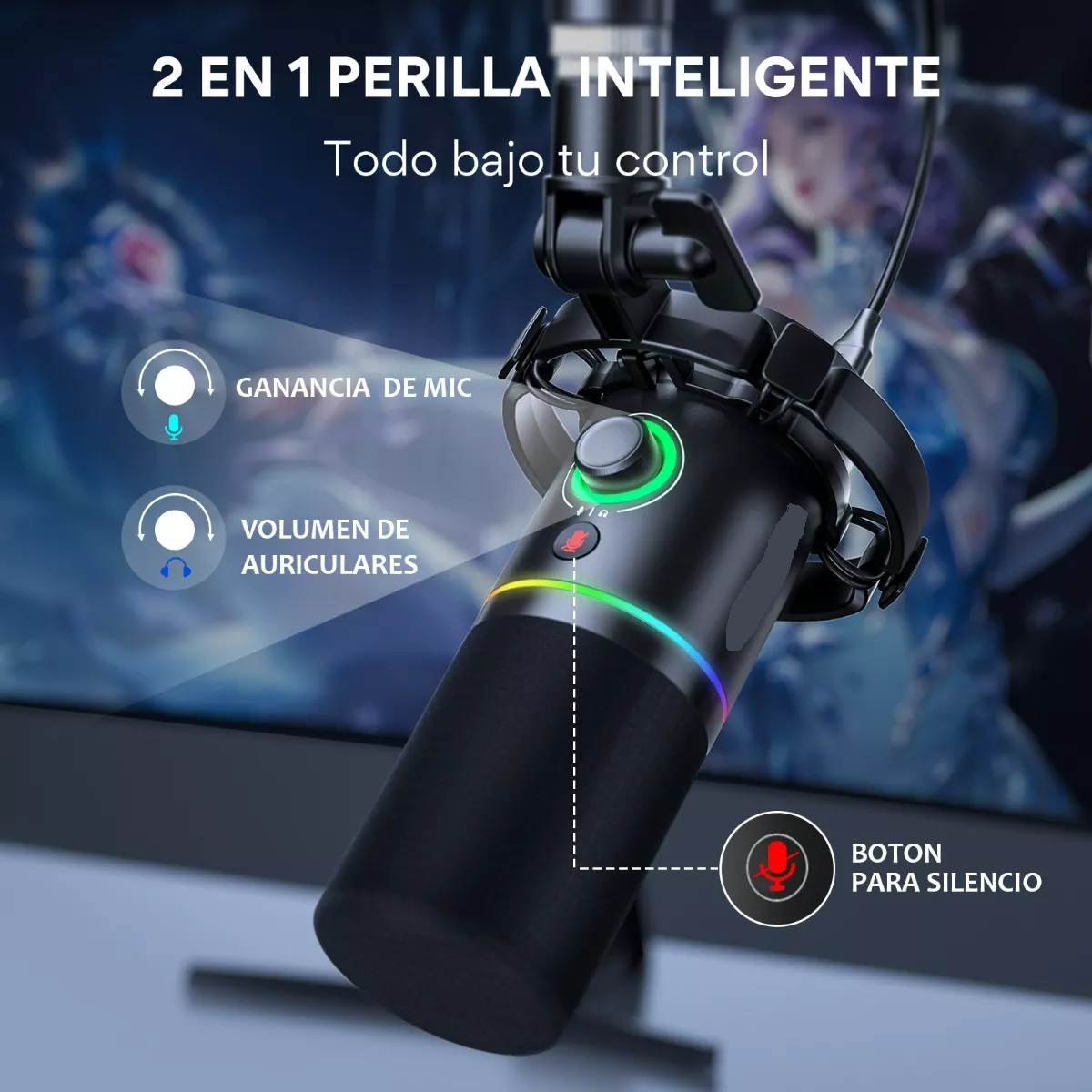 Micrófono Pc Gamer Rgb Dinamico Usb/xlr Podcast Pd200x Negro