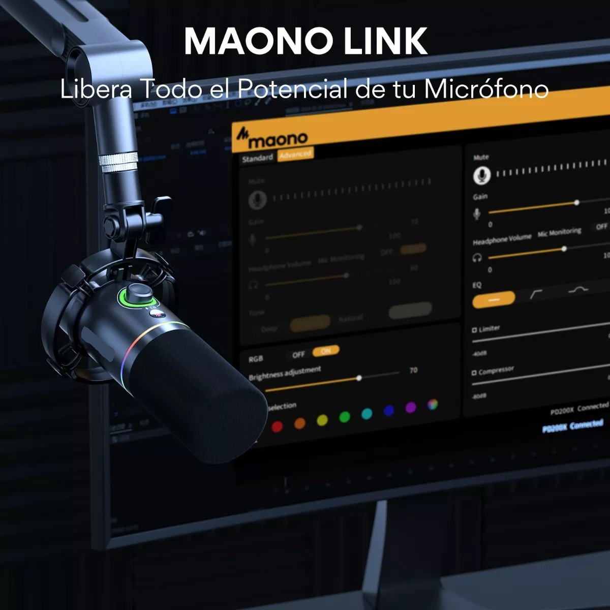 Micrófono Pc Gamer Rgb Dinamico Usb/xlr Podcast Pd200x Negro