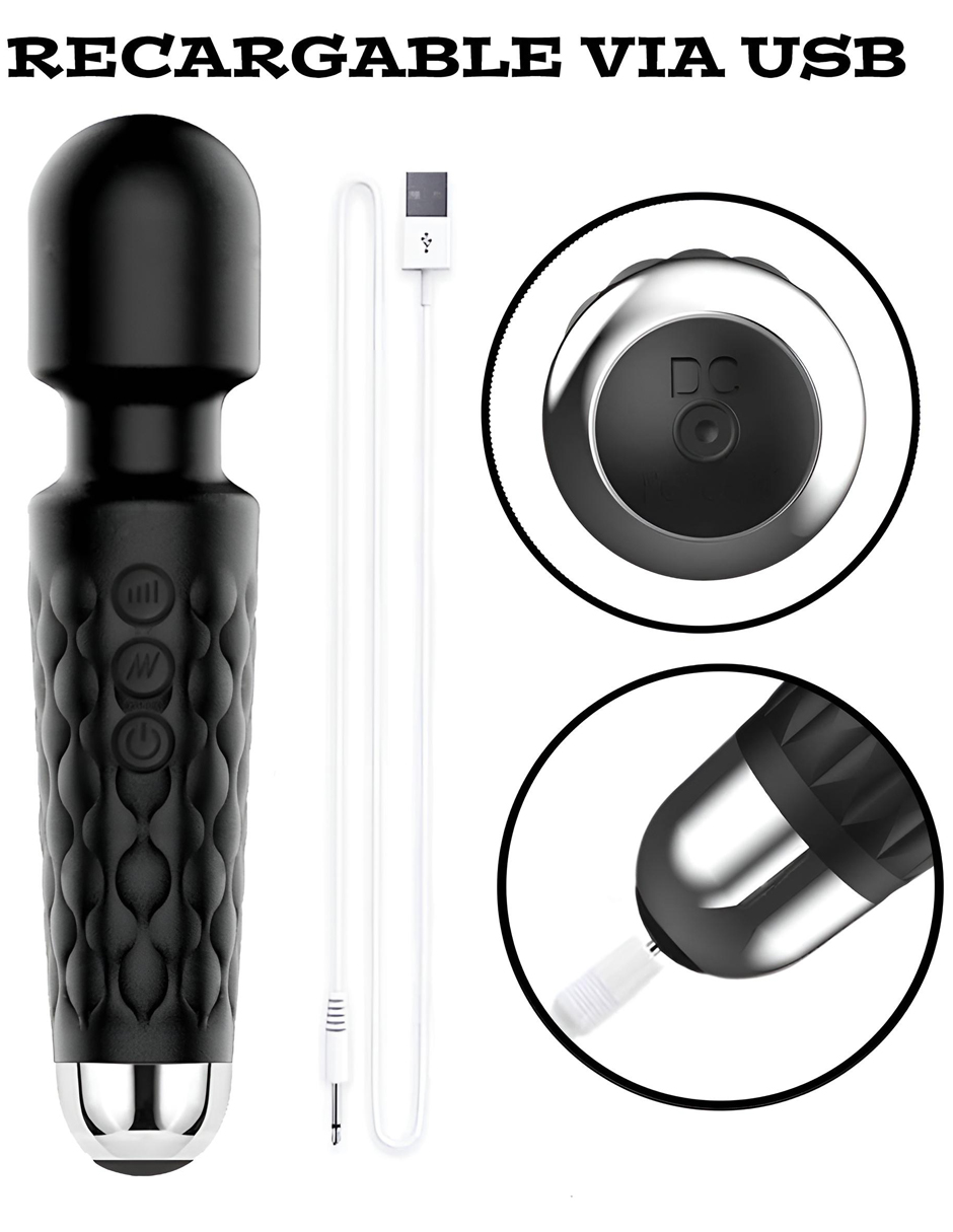 ANDY Vibrador Masajeador Personal de Mano - Masajeador Muscular Eléctrico Inalámbrico Con Vibrador - Masajeador de Tejido Profundo Para Cuello, Espalda y Hombro - Bala Vibradora - Masaje de Varita Portátil Consolador Para Cuerpo Completo - Color Negro