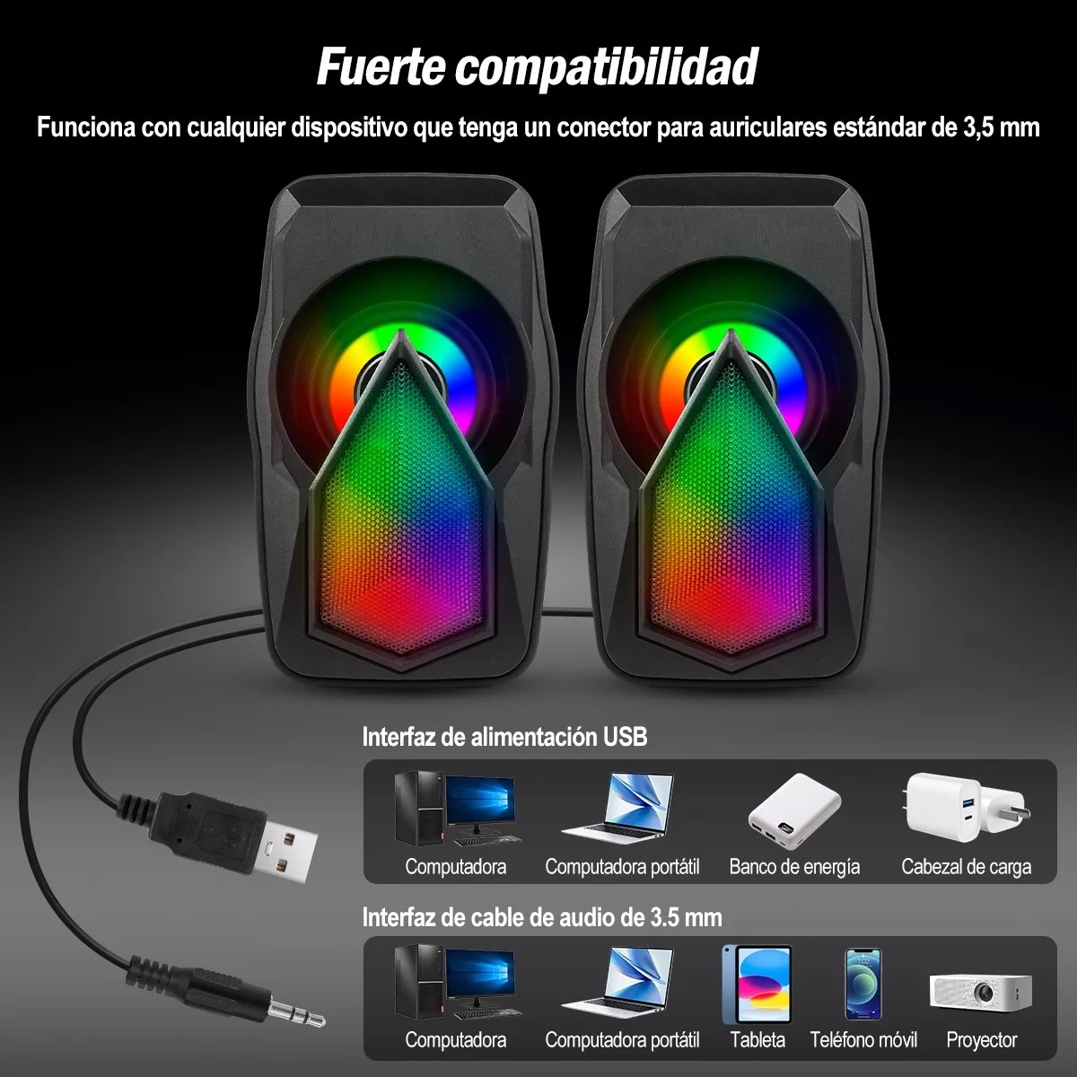 Altavoces Para Ordenador Multimedia Portátiles Subwoofer Rgb