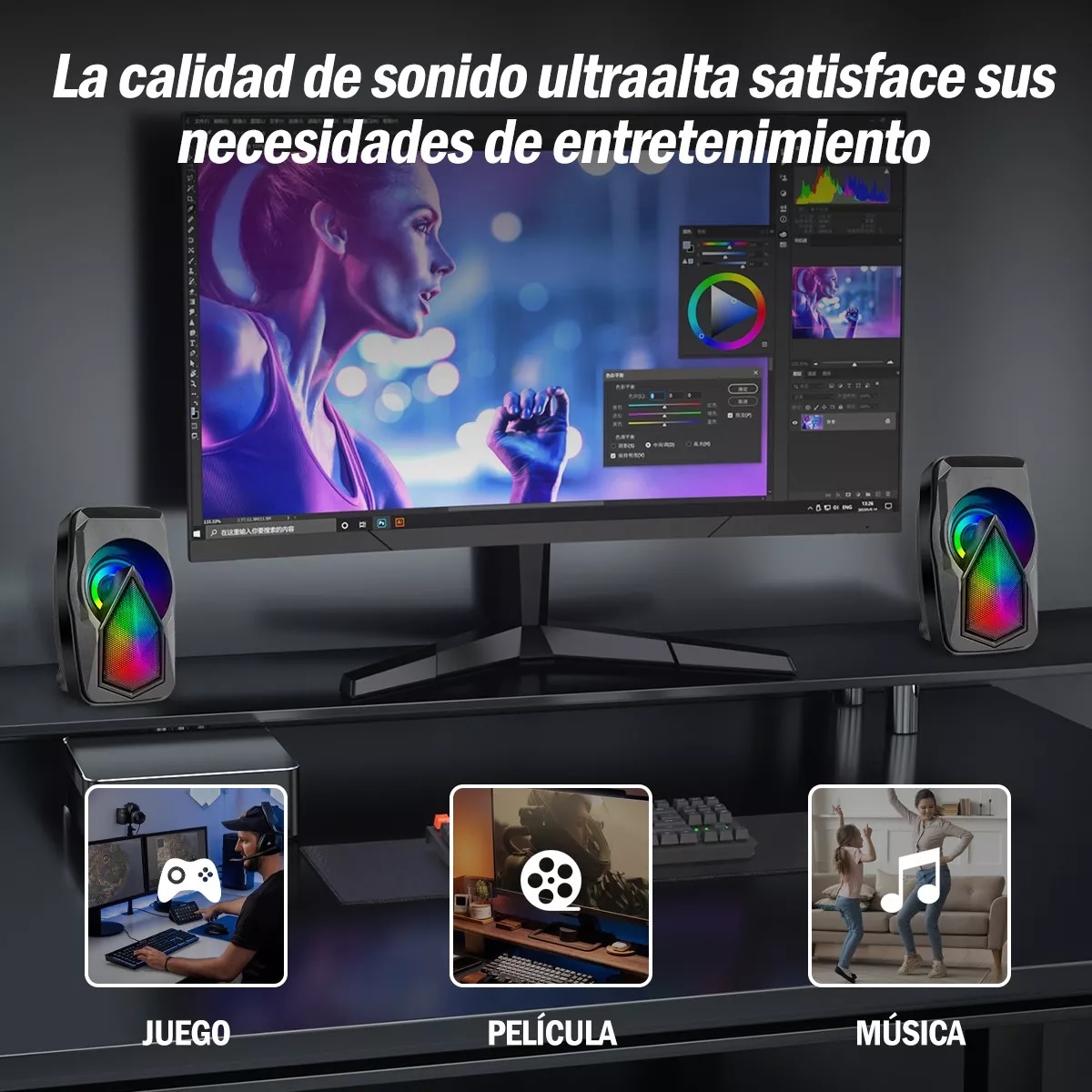 Altavoces Para Ordenador Multimedia Portátiles Subwoofer Rgb