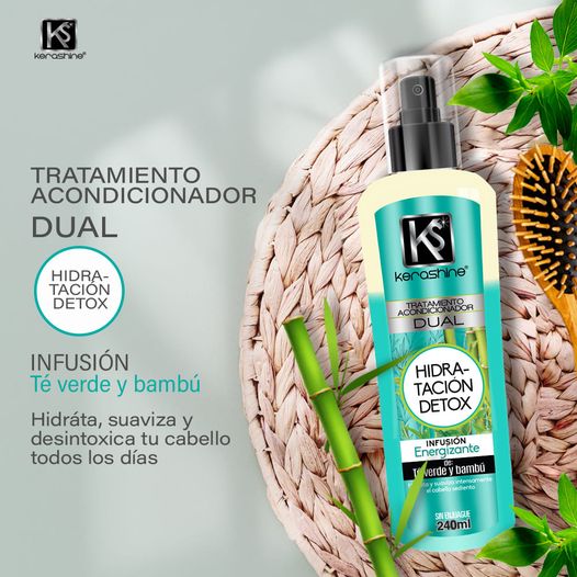 kerashine tratamien dual hidrata detox 240ml te verde-bambu - 2 piezas