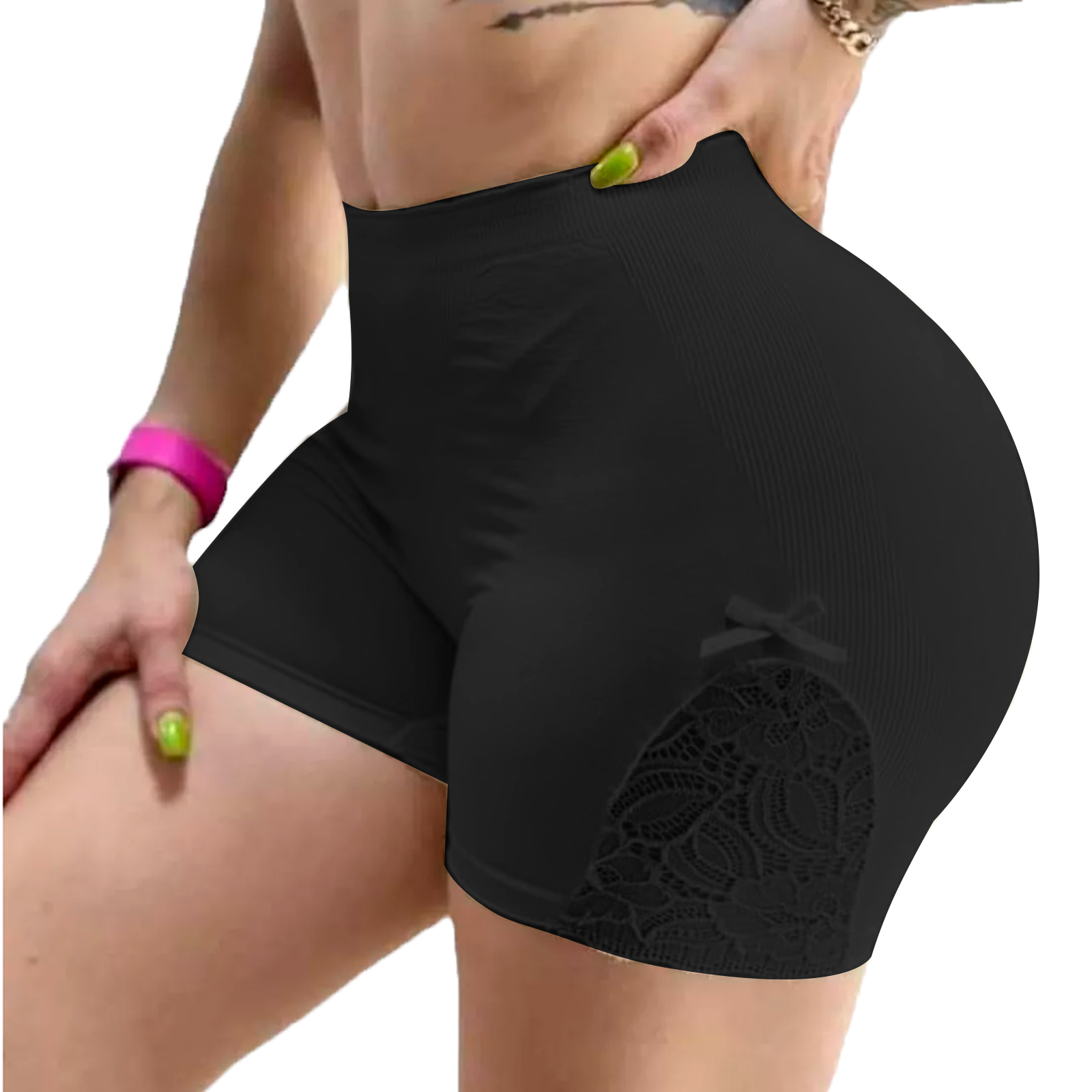Shorts Mujer Push Up, Negro, Levanta Pompa, Unitalla Encaje, Pantaleta, Braga, Boxer, Bikini, Ropa Interior, Tanga.