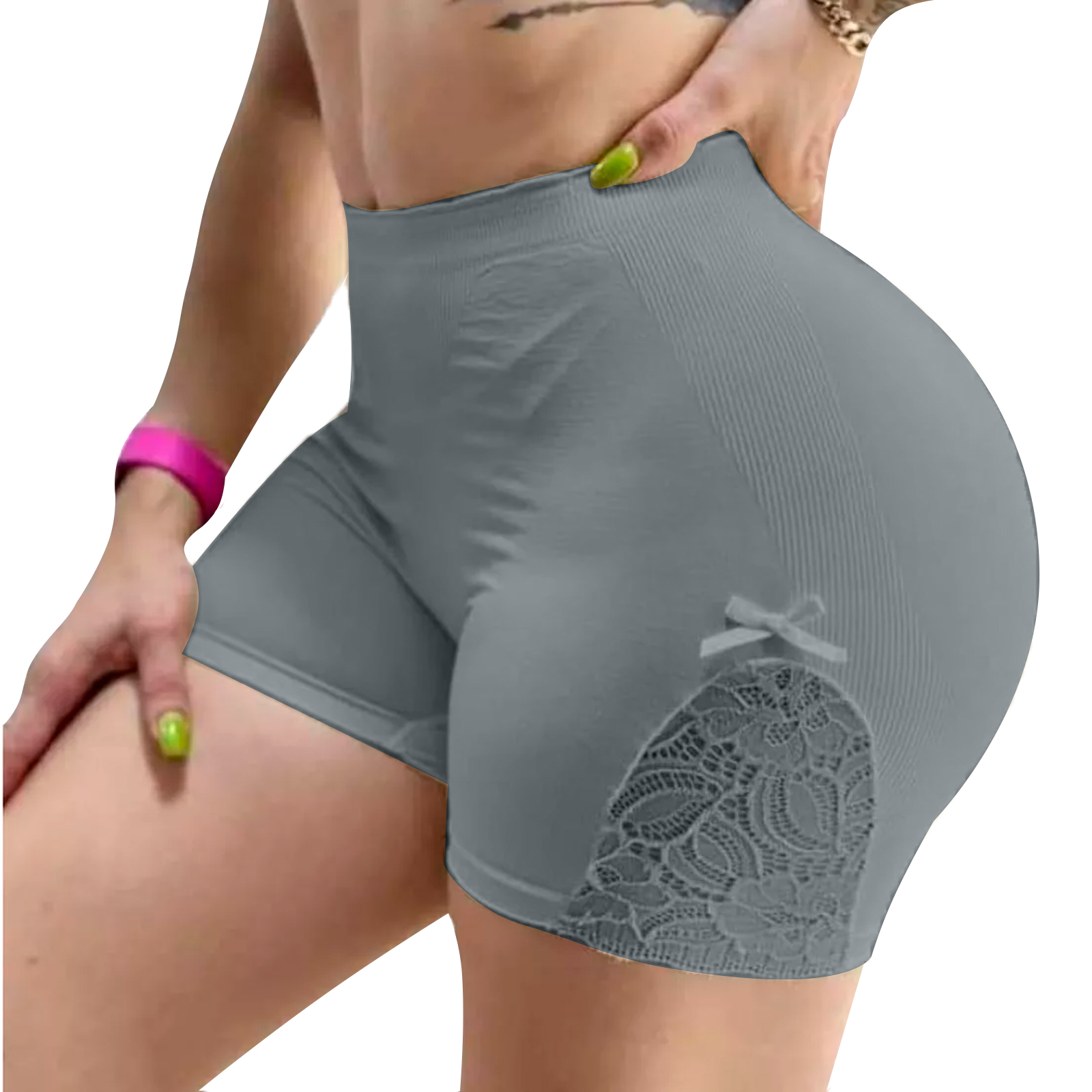 Shorts Mujer Push Up, Gris, Levanta Pompa, Unitalla Encaje, Pantaleta, Braga, Boxer, Bikini, Ropa Interior, Tanga.