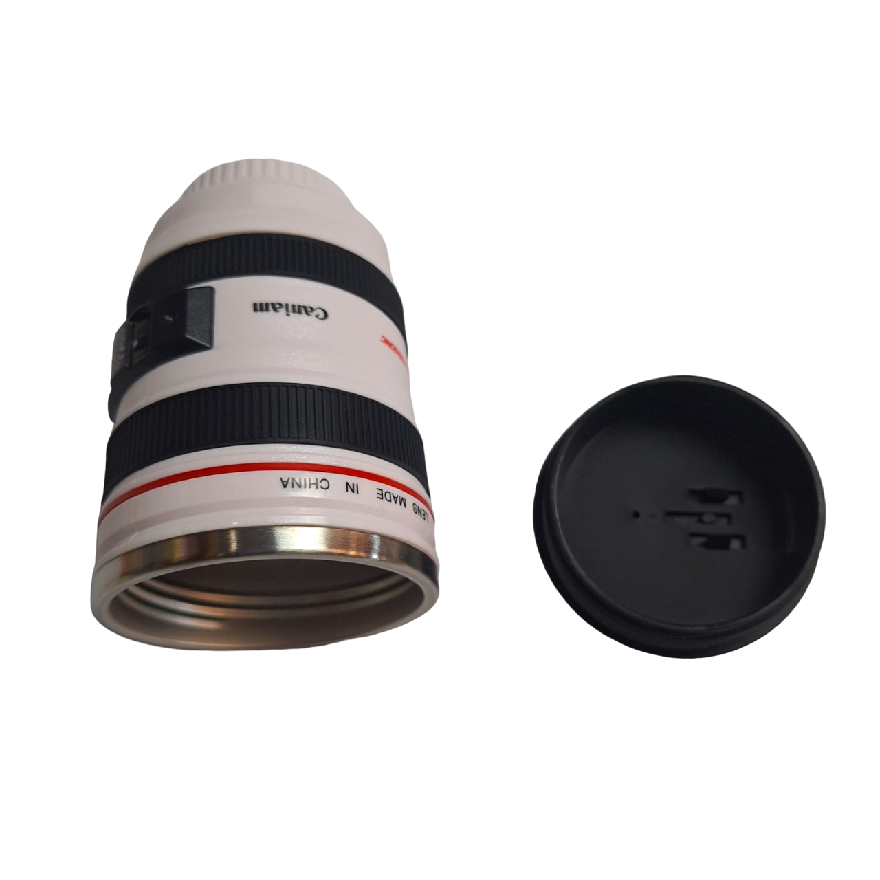 Vaso Termo Forma De Cámara Capacidad 400 Ml Acero Inoxidable Color Blanco Con Negro