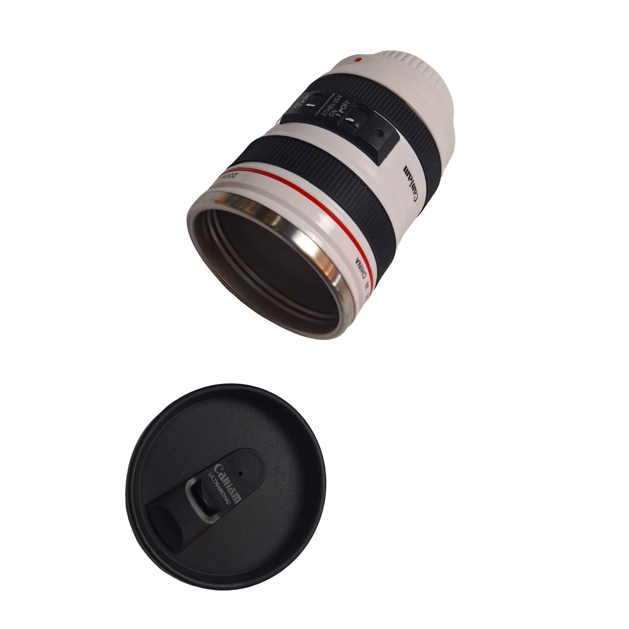Vaso Termo Forma De Cámara Capacidad 400 Ml Acero Inoxidable Color Blanco Con Negro