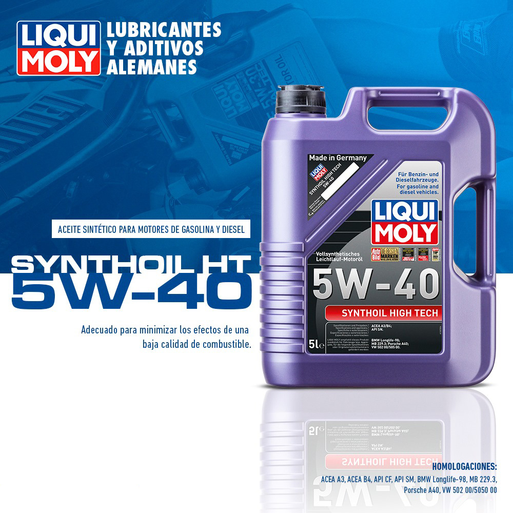 Aceite Sintético 5w40 Liqui Moly, Synthoil High Tech, 100% Sintético, 5 L
