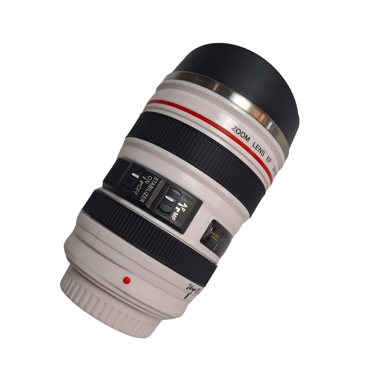 Vaso Termo Forma De Cámara Capacidad 400 Ml Acero Inoxidable Color Blanco Con Negro