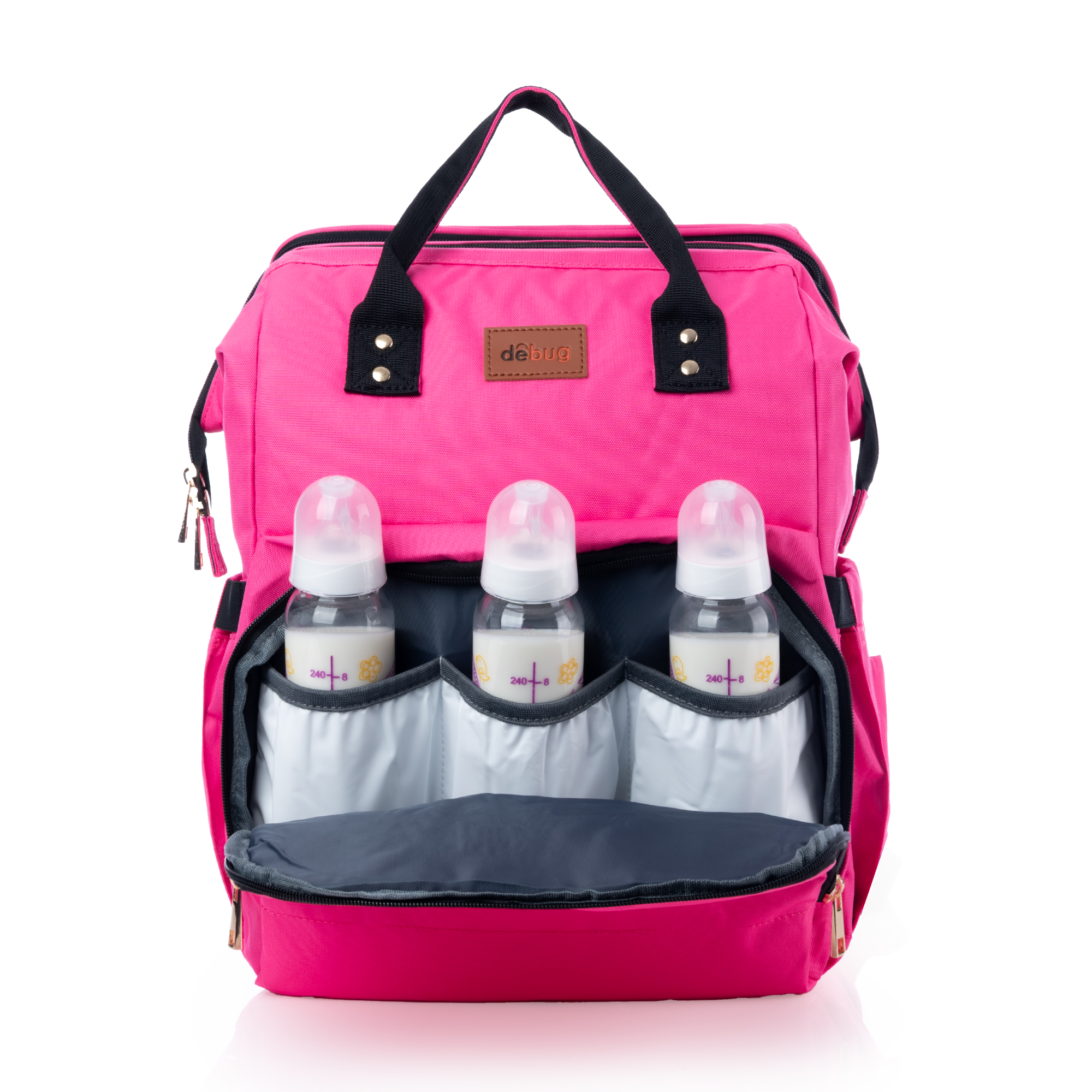 Mochila Pañalera Debug para bebé con cambiador cuna, color Fiusha