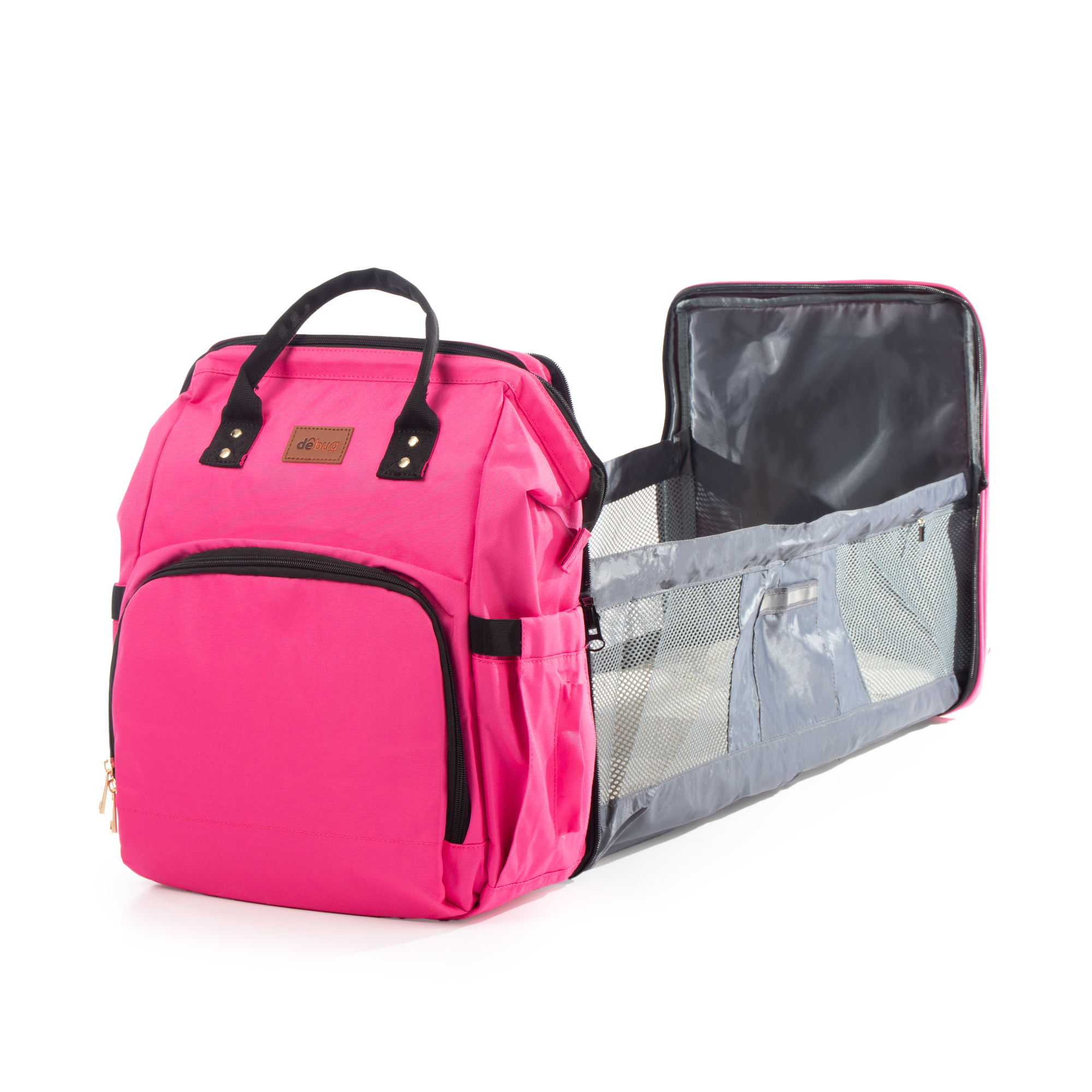 Mochila Pañalera Debug para bebé con cambiador cuna, color Fiusha