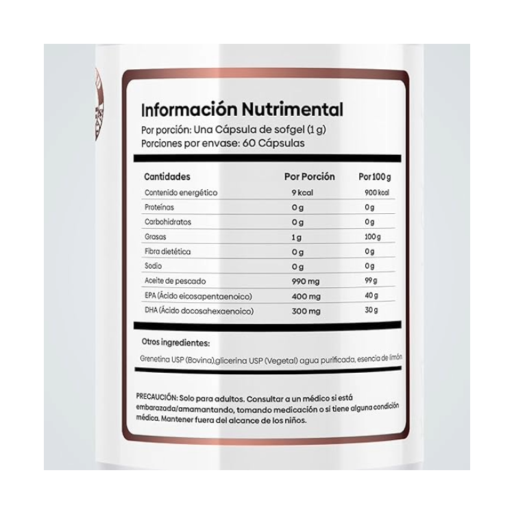 Ultra Omega 3 400 Mg EPA Y 300 Mg DHA Apoyo A La Salud Del Corazón, Las Articulaciones Y Cerebro 