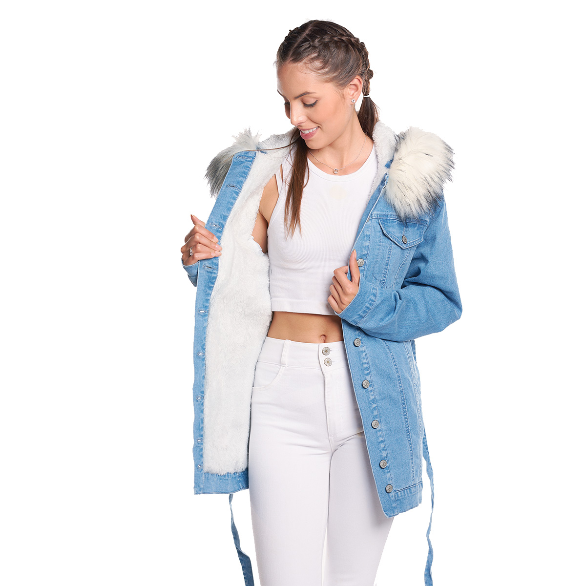 Gabardina Chamarra Mezclilla Larga Mujer Chaqueta Denim Larga Con