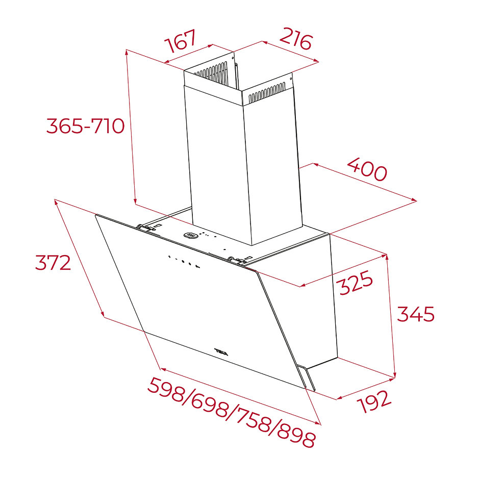 Campana de Pared Teka DVN 94030 TCL BK de 90 cm en Cristal Negro.