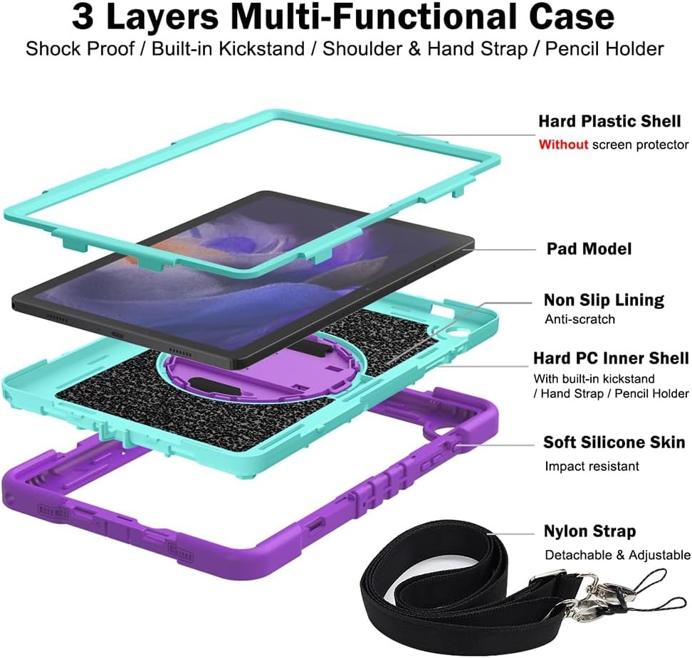 Funda Uso Rudo Para Tablet Samsung Galaxy Tab A9 Sm-X110/ X115/X117 8.7 2023 (Lila/turquesa).
