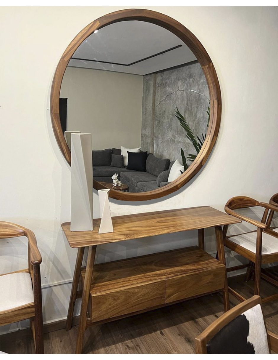 Espejo Redondo Con Marco De Madera de Tzalam 65cm acabado natural