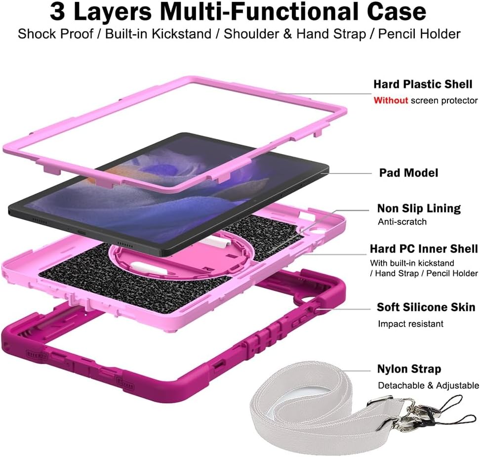 Funda Uso Rudo Para Tablet Samsung Galaxy Tab A9 Sm-X110/ X115/X117 8.7 2023 (Rosa/Guinda)