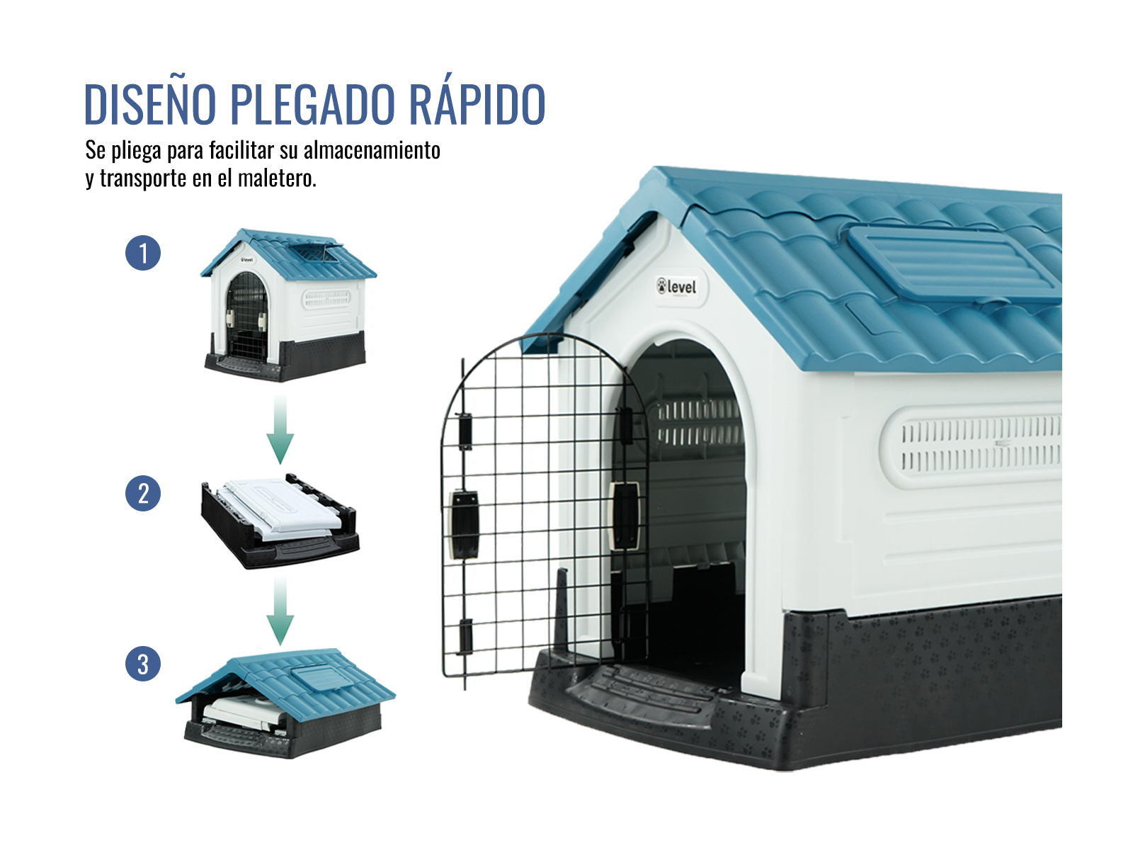 Casa Perro Grande Plegable Térmica Con Puerta Y Ventila Bliss Color Azul.